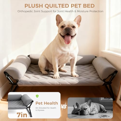 Lekespring Erhöhtes Hundebett Outdoor, Atmungsaktiv & Gepolstert, Stabiles X-Metallgestell, Waschbarer Bezug, Ganzjahres Hunde-Liege für Innen & Außen, Größe M, Grau