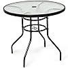 Kotek 32 patio table with umbrella hole outdoor bistro table wtempered glass top sturdy metal frame round patio dining table coffee table for garden balcony poolside  urban country home decor