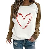 Oberteile Frauen Valentinstag Trendige Tshirt mit Liebes Druck Farbblock Patchwork Pullover Frühling Freizeit Langarmshirt Teenager Mädchen Basic Shirt