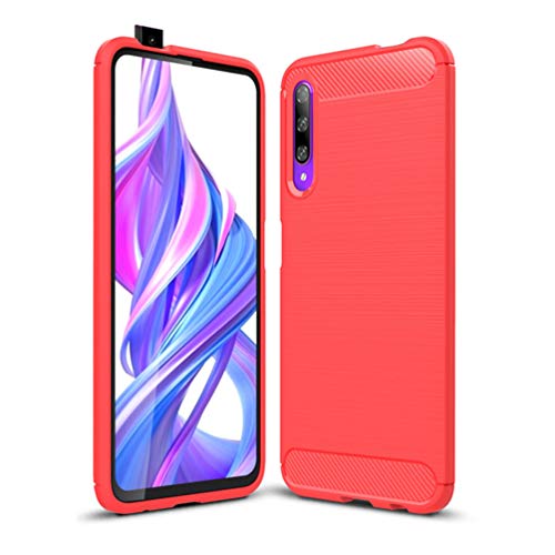 Huawei Y9s/Huawei P Smart Pro Case, Silicone Leather[Slim Thin] Flexible TPU Protective Case Shock Absorption Carbon Fiber Cover for Huawei Y9s/Huawei P Smart Pro Case (Red)