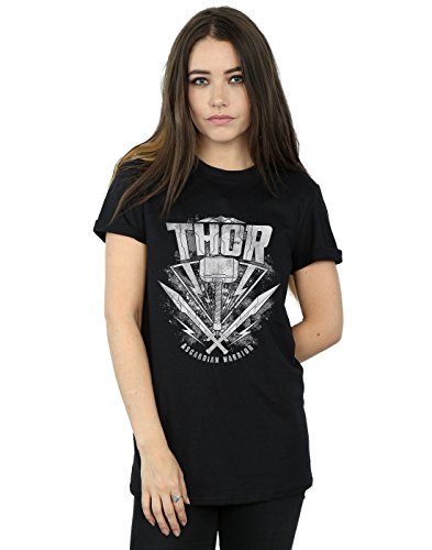 Marvel Women's Thor Ragnarok Hammer Logo Boyfriend Fit T-Shirt Black Medium