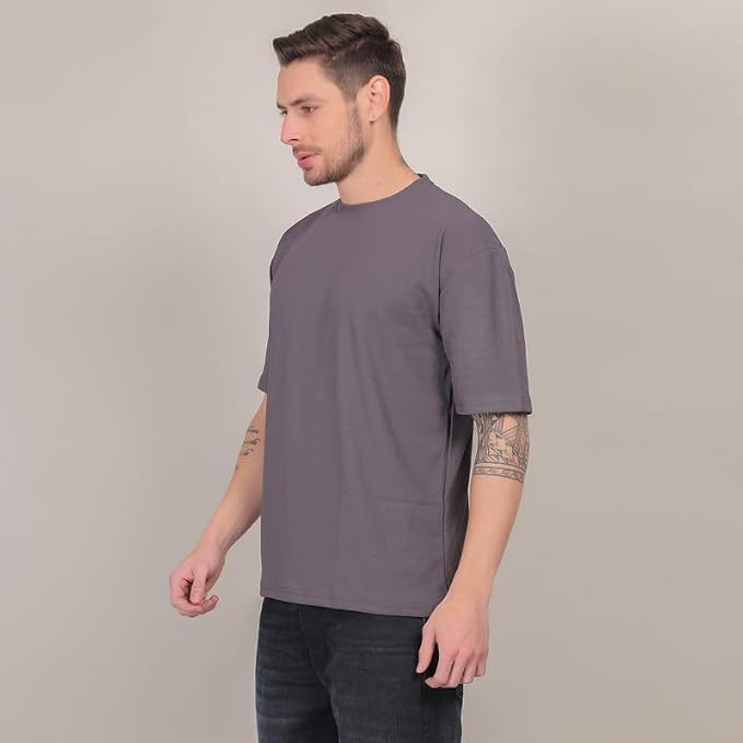 Image of Solid Self Design Oversized Tshirt for Men | Oversize T-Shirts for Men | Men Drop Shoulder Tshirts | Bagy Fit Men Tshirt