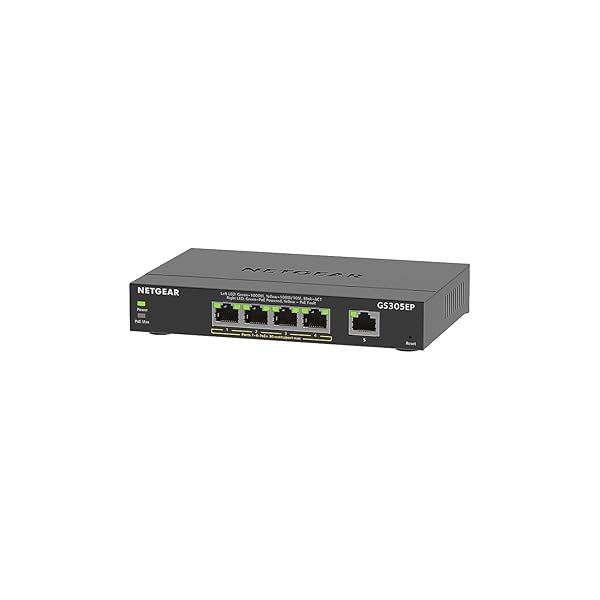 NETGEAR 5 Port PoE Gigabit Ethernet Easy Smart Managed Essentials Switch (GS305EP) - with 4 x PoE+ @ 63W, Desktop or Wall Mount