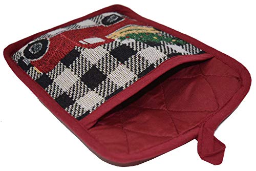 5Pcs Christmas Design Tapestry Kitchen Linen Set. (Red Truck)