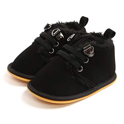 Baby Boys Girls Booties Fleece Anti-Slip Soft Sole Winter Boots Toddler First Walker Warm Crib Shoes Black 11CM
