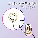 TalkWorks Selfie Ring Light Cell Phone Holder Compatible w/iPhone 15/14/13/12/SE/11/XR/XS/X/8/7/6 Mini/Plus/Pro/Pro Max - Flexible Clip USB LED Stand for Live Streaming w/10 Brightness Levels (Black) - Image 2