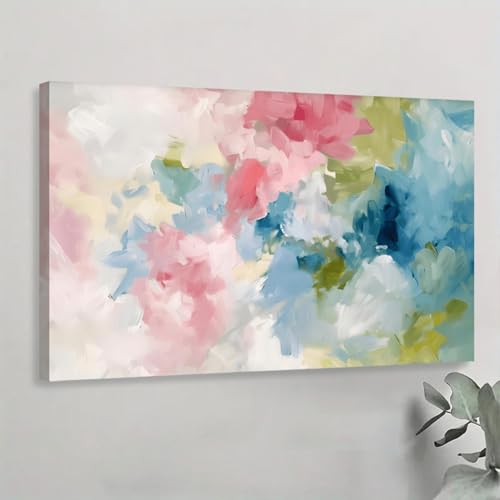 Peinture murale abstraite fleurs colorées 60x90 cm encadrée