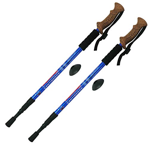 1 Paar Trekkingstöcke Antishock Nordic Walking mit Griff Typ Kork, Größe verstellbar 138 x 65 cm (Farbe blau) Cover