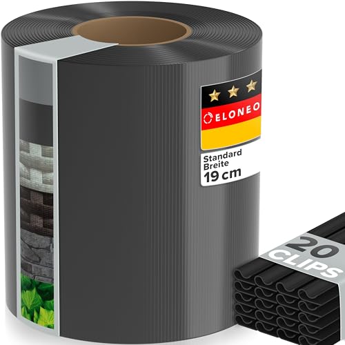 ELONEO PVC Sichtschutzstreifen Doppelstabmattenzaun | 1 Rolle á 35m x 19 cm | Balkon Sichtschutz mit 20 Befestigungsclips | Sichtschutz Zaun wetterfest und extra stabil anthrazit