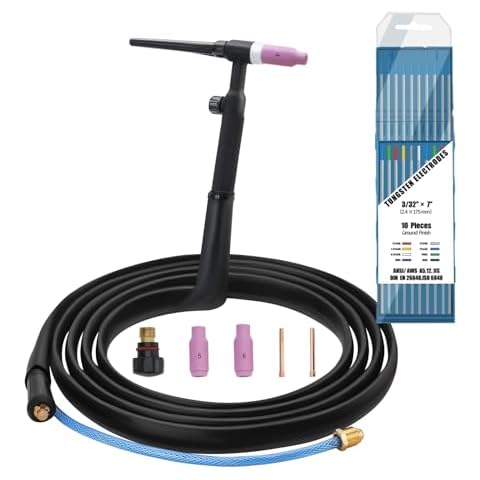 SSIMDER TIG Welding Torch 150 Amps WP-17V 13ft Air Cooled Lift TIG Torch with 10-25mm² Europe Plug Tungsten Gun with TIG Welding Tungsten Cover