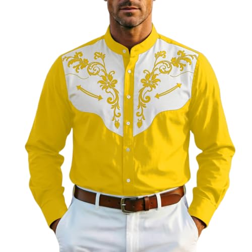 Image of Generisch Timeless Western Long Sleeve Shirt with Button Placket, Classic Collar, Perfect Fit, yellow, M