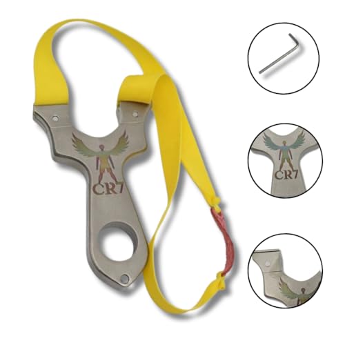 Image of CR7 304 Stainless Steel Slingshot with Yellow Rubber Band & 250 Mud Balls - Ergonomic Silver Design & Balanced Frame