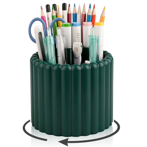 Image of Anyoifax 360 Rotating Pen Holder 7 Slots Desk Organizer Removable Pencil Cup Plastic Art Supplies and Accessories Desktop Storage Box Caddy for Office, School, Home (Teal Green)