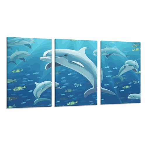 Toile murale dauphin triptyque vertical de haute qualité