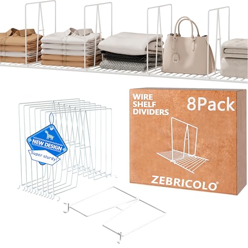 shelf dividers, create 40% more closet space, Set of 8, 12 inch wire shelf dividers, closet organizers and storage,supremely sturdy,closet shelf organizer,Will not break,closet dividers,No Tool,White