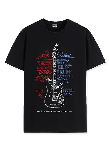 Image of ADRO Guitar Design Printed T-Shirt for Men - 100% Cotton, Regular Fit, Soft Breathable Fabric.