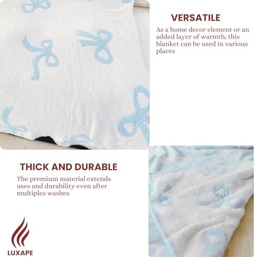 Image of Bow Blanket Blue Bows Soft Throw Blanket Reversible Premium Cozy Fabric for Best Comfort - for Infant,Toddler,Newborn,Nursery,Girl,Throw,Crib,Stroller,Gift (Blue Bows, 30x40 in)