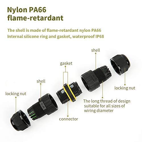 Ip68 Outdoor Waterproof Junction Box Electrical Cable Connector, Easy To Install, Ul ,M16 For Ø 3.5-10Mm Wire Range(Ac 400V, 17.5A),2 Way 3Pin 5Pack #TOP2