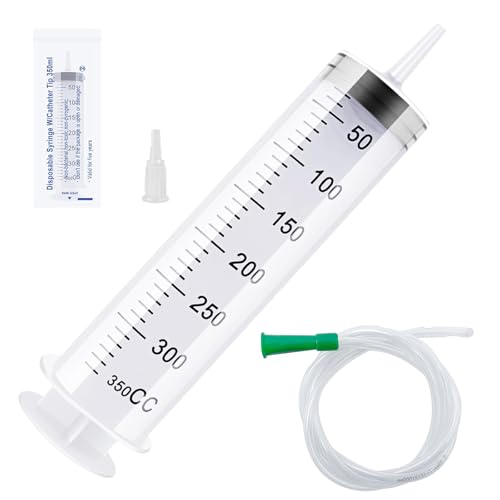 350ml Large Capacity Plastic Syringe, Reusable Liquid Measuring Syringe Set, Individually Packaged Syringes, Plastic Feeding Syringe with Green Catheter, No Needle Syringe for Laboratory Industry