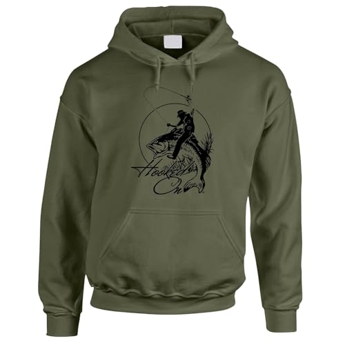 Bang Tidy Clothing Fishing Gifts Hoodie for Men - Mens Funny Carp Fishermen Hoodies Jumpers - Hooked MGREEN-L