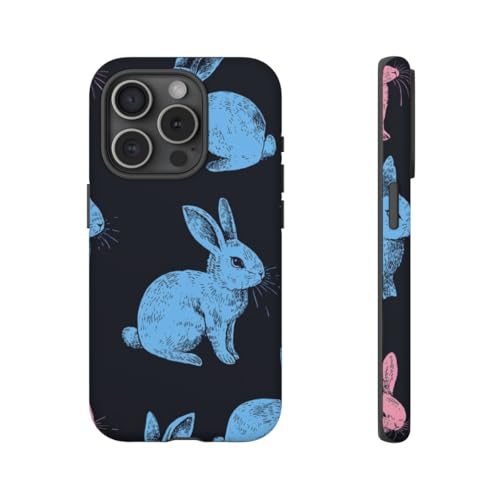 Coque iPhone 15 Pro lapin coloré fond noir rigide mate