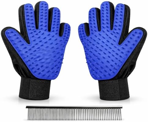 2 Guantes Quitapelos Mascotas para Gato y Perro + Peine de Acero Inoxidable | Guante Pelo Gato y Guante Pelo Perro | Guantes Manopla Quita Pelo para Perros y Gatos | Higiene y Limpieza