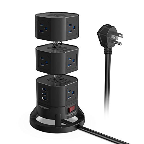 Best Deal BESTEK 12 Outlets Power Strip Tower with 3 USB Ports Stackable Design Extend to 14 AC Outlets for PC Laptop Mobiles,6 Feet Extension Cord,Black
