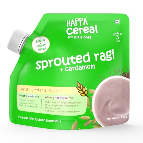 Image of Happa Ragi and Cardamom Cereal for Babies | Only 2 Ingredients | No Sugar, Oil, Milk Powder, Flavours or Colours | Traditional Porridge Recipe | Cooks in 3 Minutes | Stage 2 (6 Months+) | 200g Pack