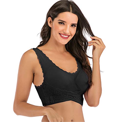 Wzjuss 1 Pack Sports Bras For Women Cross Front Side Buckle And Removable Padded Yoga Sports Bra (Black,L) #TOP2