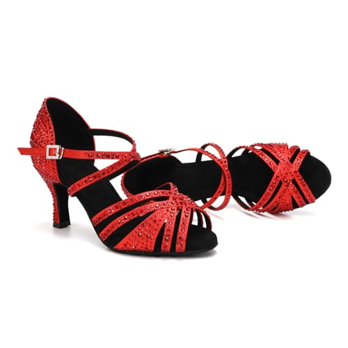 SWDZM Latin Dance Shoes for Women Rhinestone Ballroom Salsa Tango Dancing Wedding Shoes,Model L377-8.5JB3