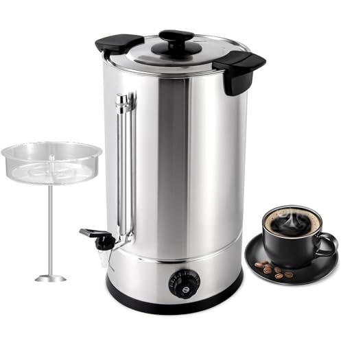 業務用コーヒーメーカー(フィルター付き)、1600Wステンレス製パーコレートコーヒーメーカー、蛇口付き温水ディスペンサー、サーモスタットコントロール、家庭用、パーティー用、オフィス用、結婚式用(15L)
