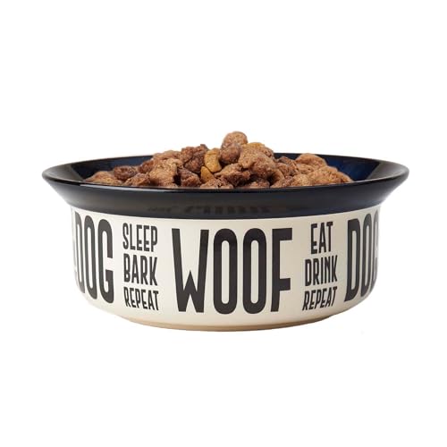 PetRageous 17001 Eat Drink Repeat Two-Tone Stoneware Dishwasher Safe Dog Bowl 4-Cup 8.18-Inch Diameter 3-Inch Tall for Medium and Large Dogs and Cats, Off-White, (Pack of 1) by Petrageous - Image 5