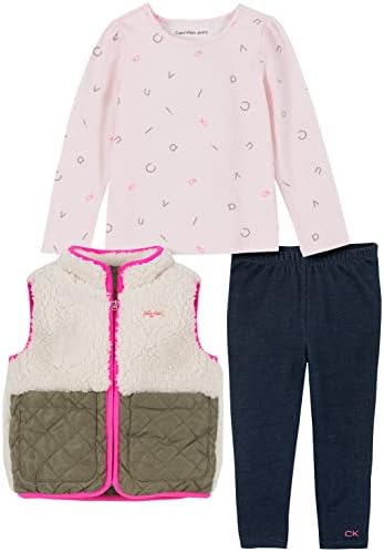Calvin Klein Baby Girls 3 Pieces Vest Set, Pink/Green, 12 Months
