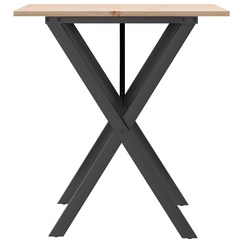 Mesa de comedor con estructura en X, 70 x 70 x 75 cm, madera maciza de pino y acero, mesa cuadrada estable con tablero robusto para alimentos y bebidas