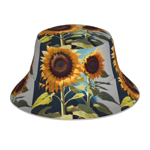 WHJSSF Sombrero reflectante con diseño de girasol impreso al óleo sobre lienzo para hombres y mujeres, unisex, ligero, transpirable, plegable, color negro