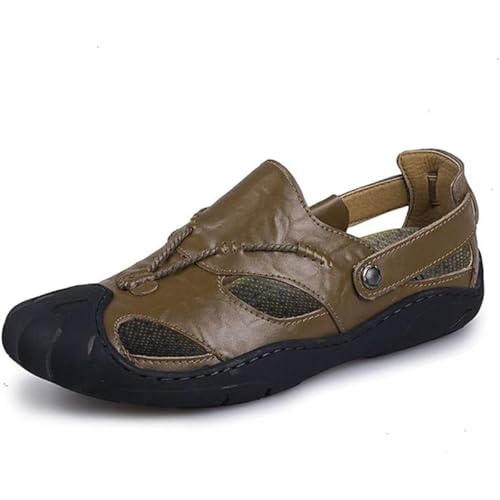 Men's Closed-Toe Leather Sandals - Summer Hiking Non-Slip Outdoor Breathable Adjustable Slides
