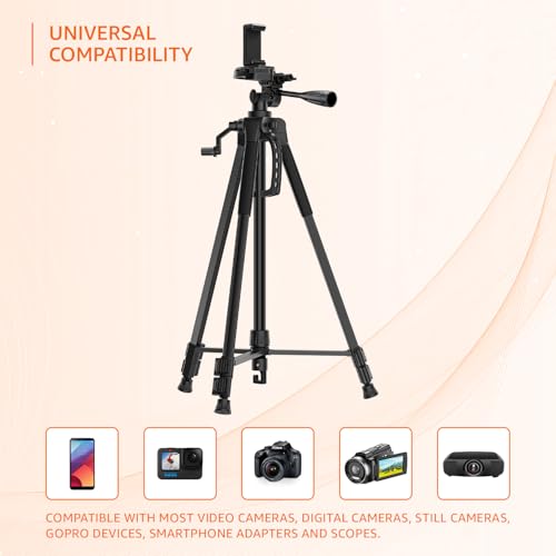 Image of Amazon Basics 67 Inch (170CM) Tripod for DSLR, Camera | Operating Height: 5.57 Feet| Maximum Load Capacity up to 5kg | Portable Lightweight Aluminum Tripod 360 Degree Ball Head | Carry Bag (Black)