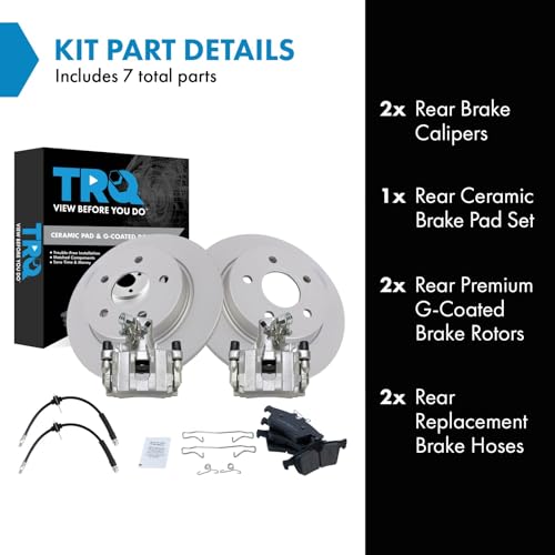 Image of TRQ Rear Brake Pad and Rotor Set Ceramic Coated Rotors Calipers Compatible with 2012-2016 Ford Focus