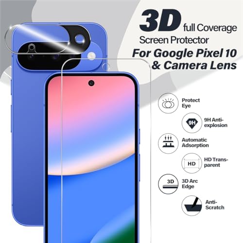 Image of PreCure for Pixel 10 Tempered Glass Screen Protector + Camera Lens Protector [ 2 + 2 Pack ][Fingerprint Unlock] [Anti-Scratch] [Case Friendly] Clear HD Protective Film for Google Pixel 10 5G