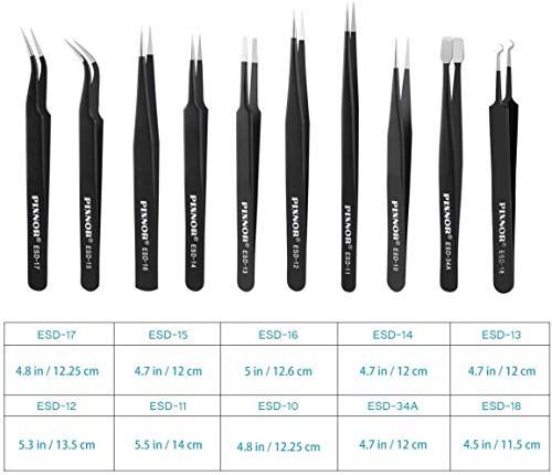 PIXNOR Precision Tweezers Set - 10 PCS ESD Tweezer Set, Anti-Static Stainless Steel Tweezers Kit Curved Tweezers for Craft, Jewelry, Electronics, Laboratory Work - Thumbnail 7