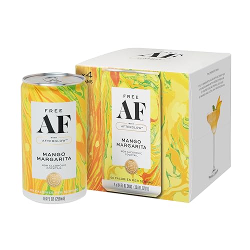 AF Drinks Non-Alcoholic Mango Margarita | Alcohol Alternative Sparkling Cocktails with AFTERGLOW Botanical Warmth | Gluten-Free, Low-Calorie | 8.4 oz Cans (4-Pack)
