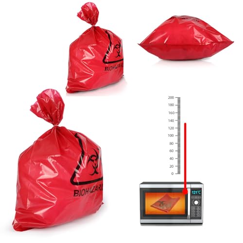 Image of 5 Pack Biohazard Bags Heavy Duty Thick Autoclavable Infectious Waste Bag Red Polypropylene Puncture Resistant 20 Gallon Biohazard Safety Bags Disposable Laboratory Sample Specimen Bag