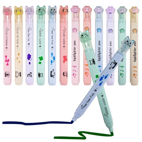 Plstod Farbe Textmarker, 12 Stück Highlighter 6 Farben, Cartoon Katzenpfote Lustige Marker stifte, Textmarker Set Geeignet für Studenten Erwachsene Zeichnung, Studenten Geburtstag Gastgeschenke
