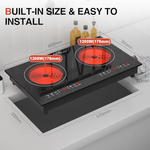 Image of 2400w Electric Cooktop, 24 inch Electric Stove 2 Burner Hot Plate Built-in Double Burner Cooktop with LED Touch Screen,9 Heating 9 Temperature,Kids Lock & Timer,Suitable for all Pans