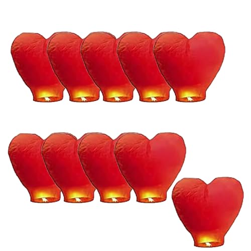 Farolillos celestiales chinos – Linternas voladoras de papel celestiales deseando para cumpleaños, bodas, cumpleaños, cumpleaños, monumentos, fiesta (rojo 10pcs)