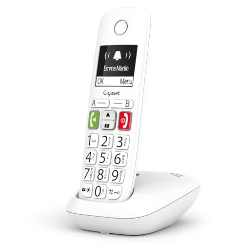 Téléphone DECT Gigaset E290 blanc avec affichage du numéro pour senior