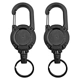 2 Pack Heavy Duty Retractable Keychain, Retractable Lanyard Badge Reel, U-shape Badge Reel with 23.6'' Steel Cord, Strength ID Badge Holders with Large Carabiner Clip, Extendable Lanyard for Key Card