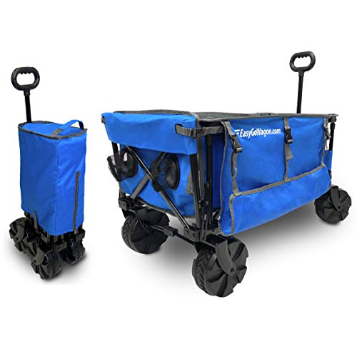 For Sale! EasyGoProducts Big Wheel Utility Cart with Rear Table and Side Umbrella Holders-Heavy Duty...