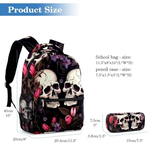 Ensemble de 2 cartables à fleurs et crânes grand volume