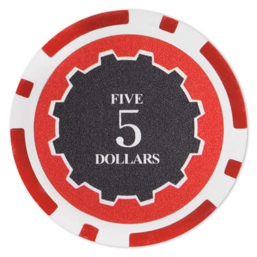 Playzaic 14-gram Eclipse Poker Chips (50-Pack) Heavy Clay Composite Set - Bulk Casino Chips with Denominations for Texas Holdem, Blackjack - Betting Game Accessories ($5 Red)